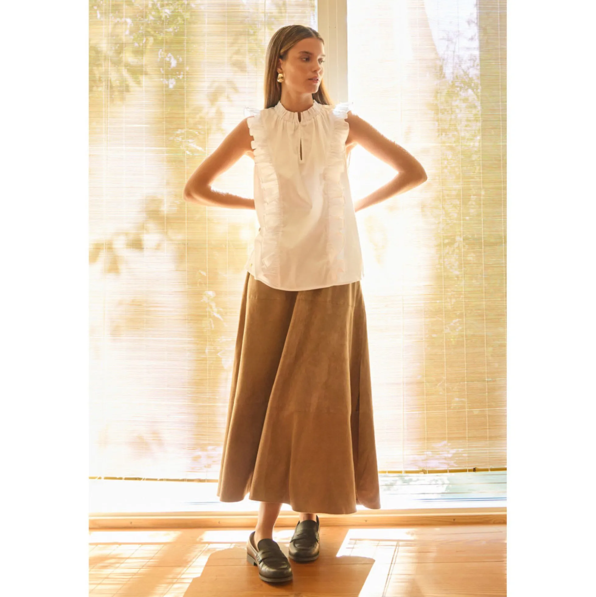 1014PBOJono suede long skirt, camel