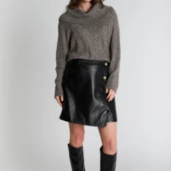 1034PBOKomi leather skirt, black
