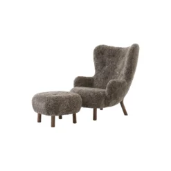 Petra VB3 Lounge Chair and ATD1 Pouf, Sheepskin Sahara/oiled walnut