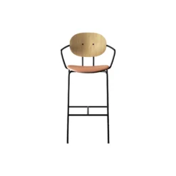 PIET HEIN Bar Chair with Arms, hvidpigmenteret eg/Silk Cognac