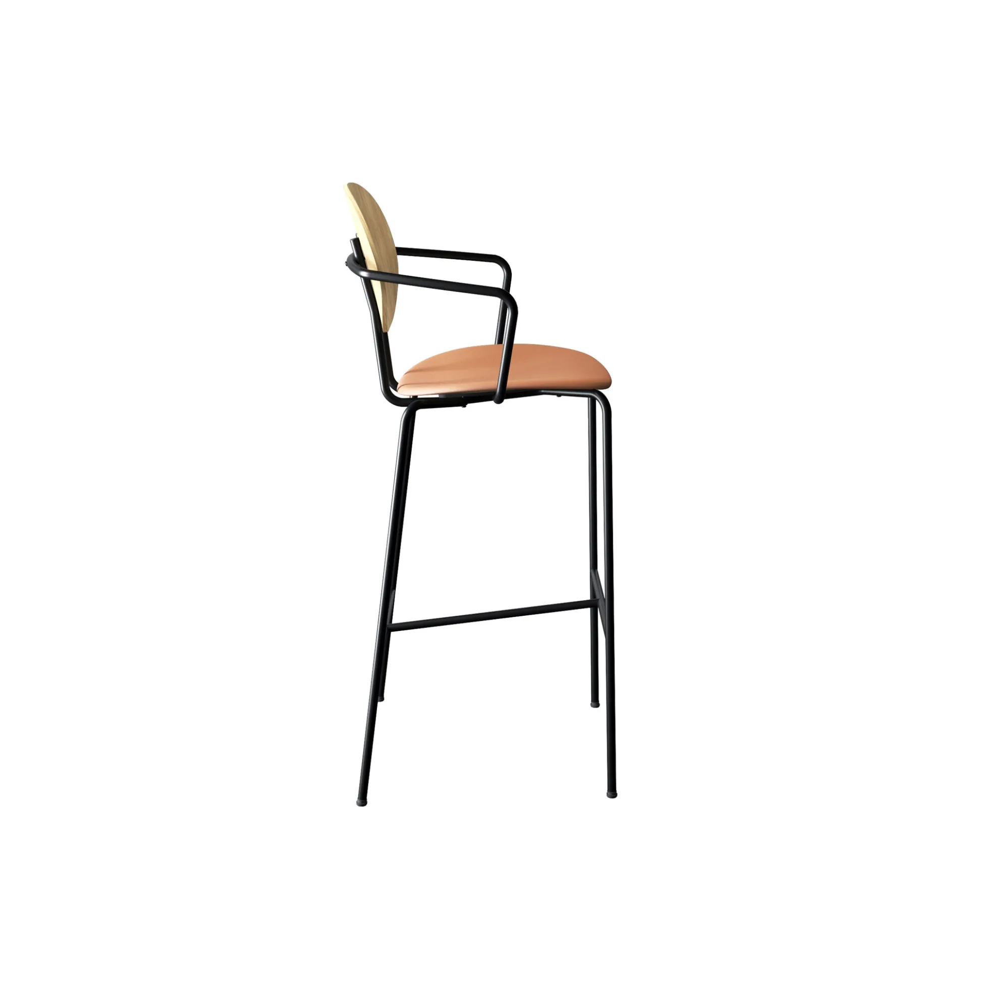 PIET HEIN Bar Chair with Arms, hvidpigmenteret eg/Silk Cognac