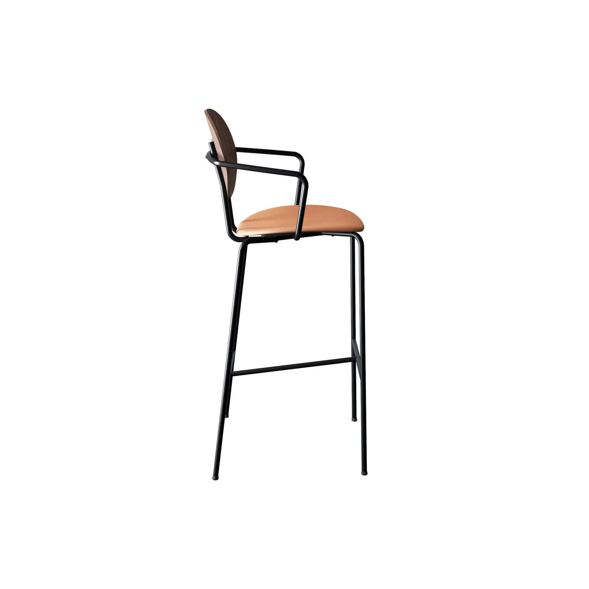 PIET HEIN Bar Chair with Arms, oiled walnut/Silk Cognac
