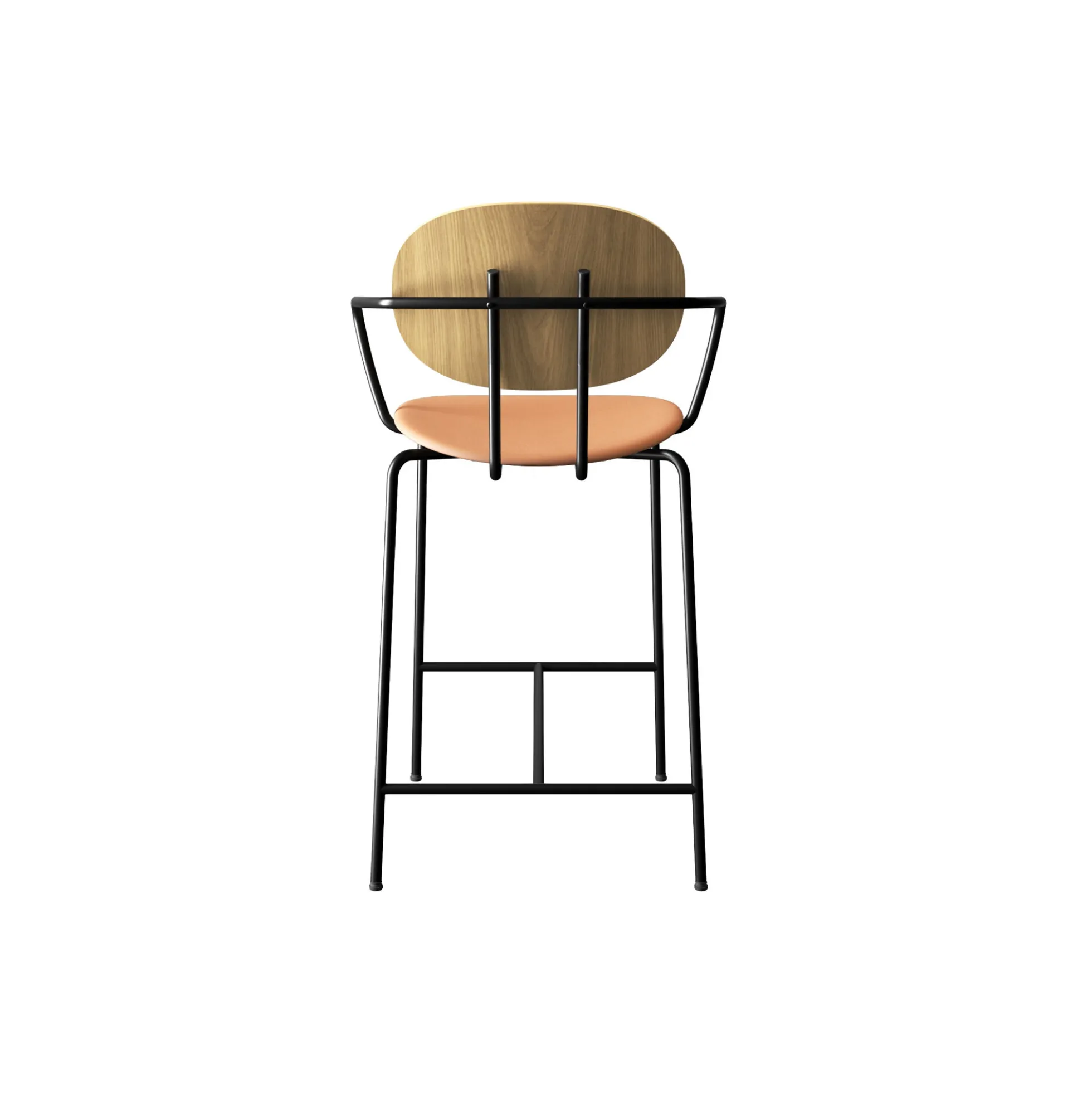 PIET HEIN Counter Chair with Arms, hvidpigmenteret eg/Silk Cognac