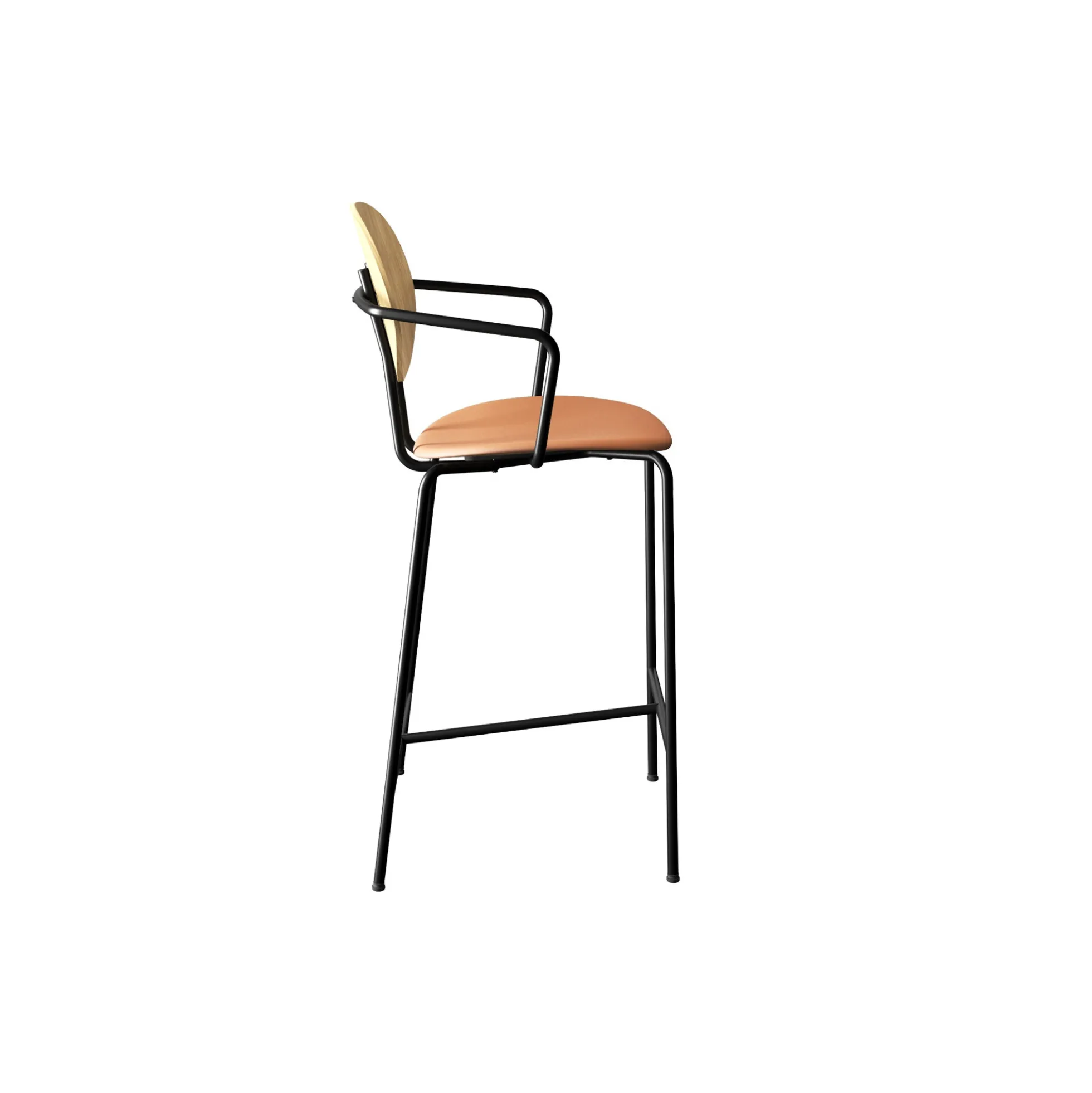 PIET HEIN Counter Chair with Arms, hvidpigmenteret eg/Silk Cognac