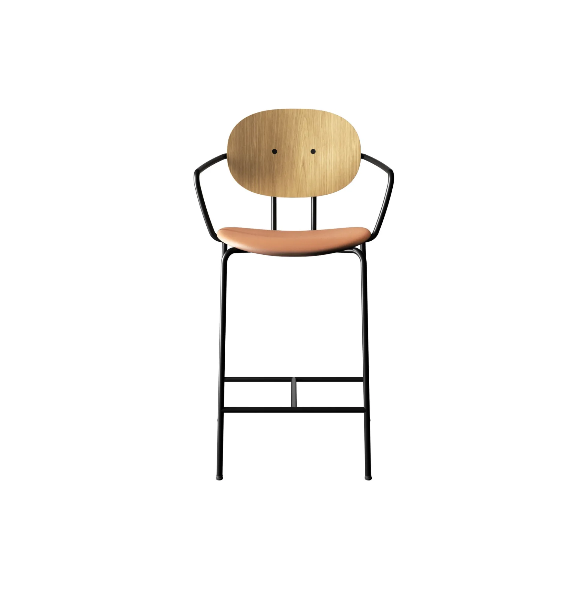 PIET HEIN Counter Chair with Arms, hvidpigmenteret eg/Silk Cognac