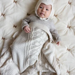 Pointelle baby striktæppe, off-white