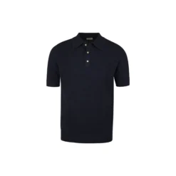 Polo Shirt Knitted Crochet Hemp / Supima Cotton, navy