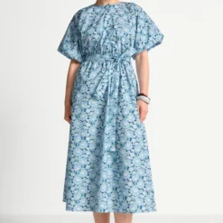 Printed Cotton Midi Dress, midnight blue