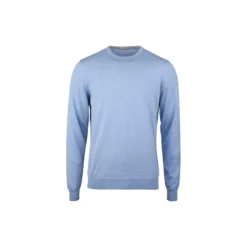 Pullover Knitted Crew Neck With Patch Merino Wool, light blue
