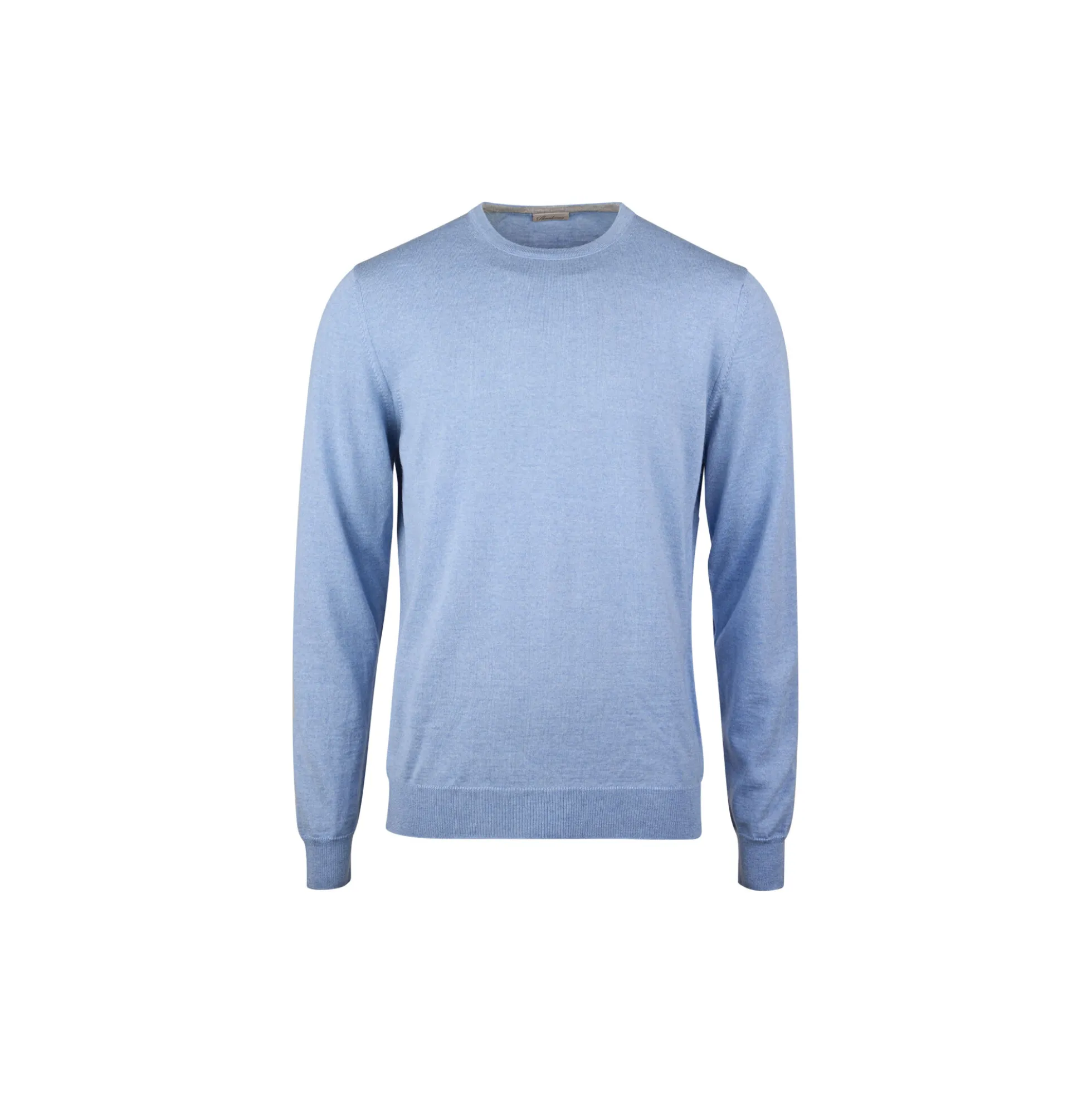 Pullover Knitted Crew Neck With Patch Merino Wool, light blue