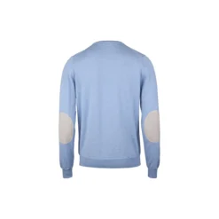Pullover Knitted Crew Neck With Patch Merino Wool, light blue
