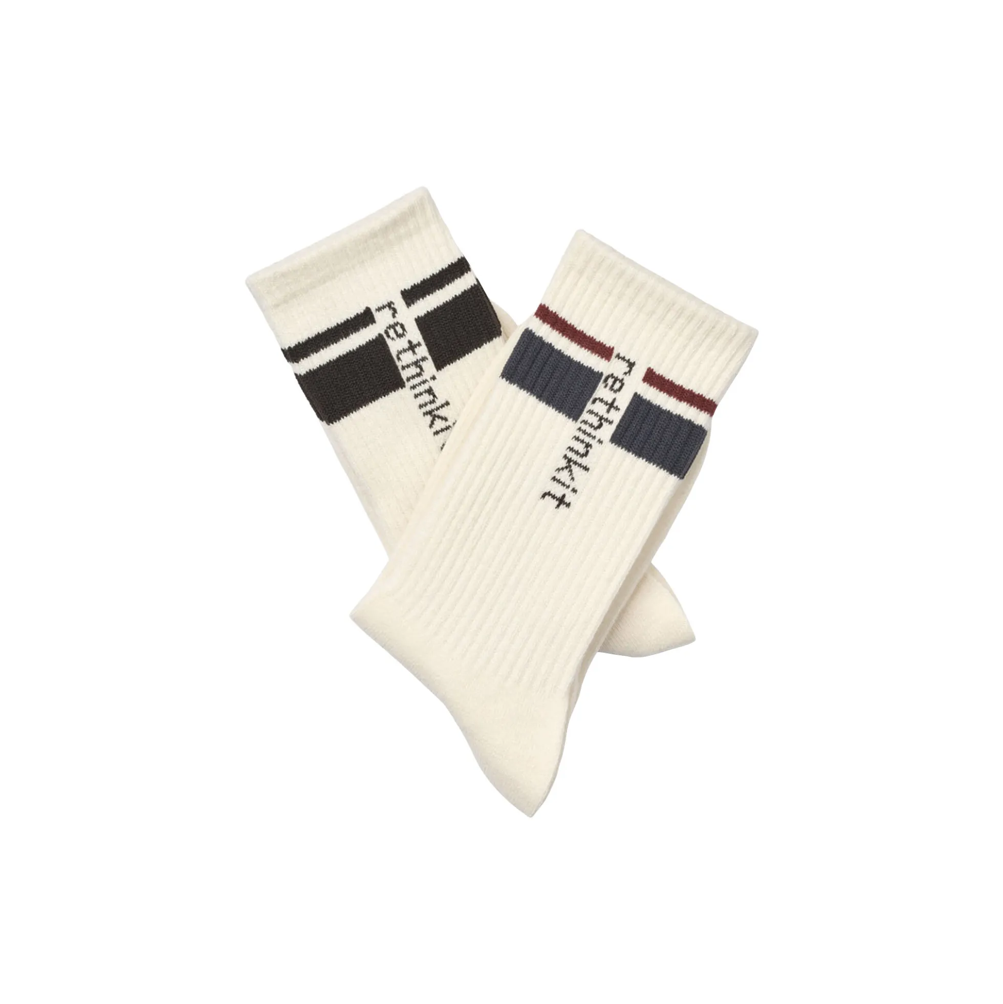 Rethinkit Striped Crew Sock 2pack, ink almost black