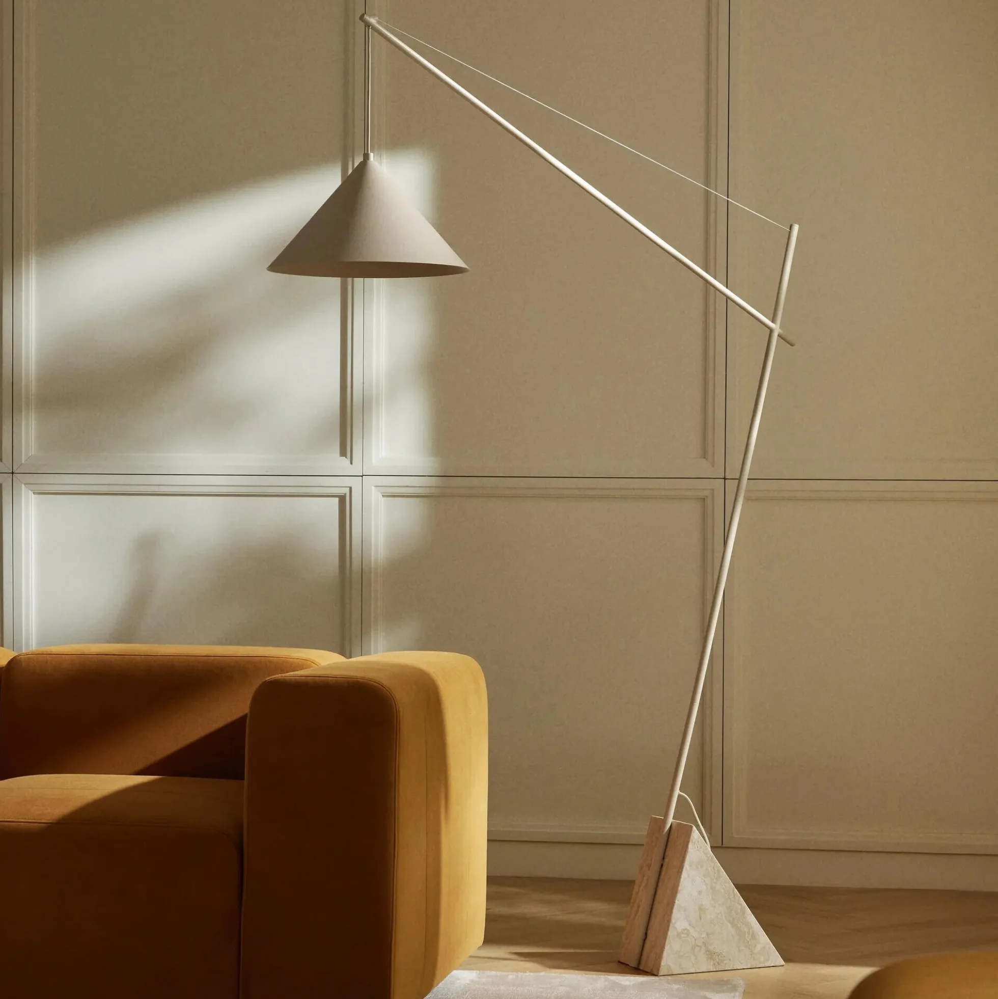 Reyna Reading Lamp with Travertine Base, light beige