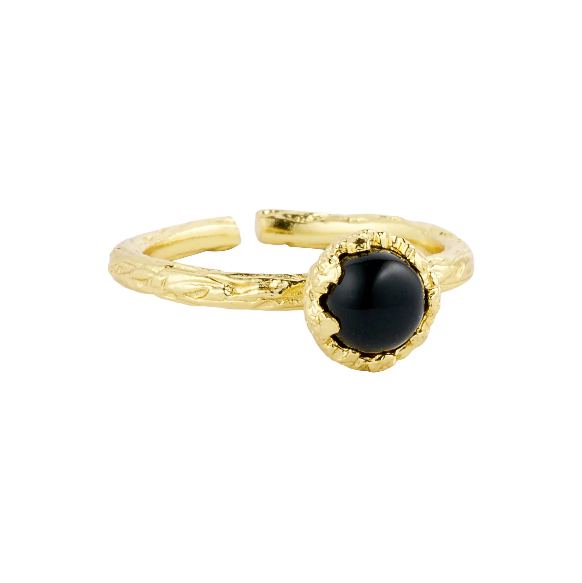 Ring med lille natursten, guld/sort onyx