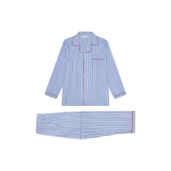 Rome Pyjamas, light blue strips/red piping