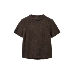 SAGASW SHORT SLEEVE KNIT SWEATER, dark brown