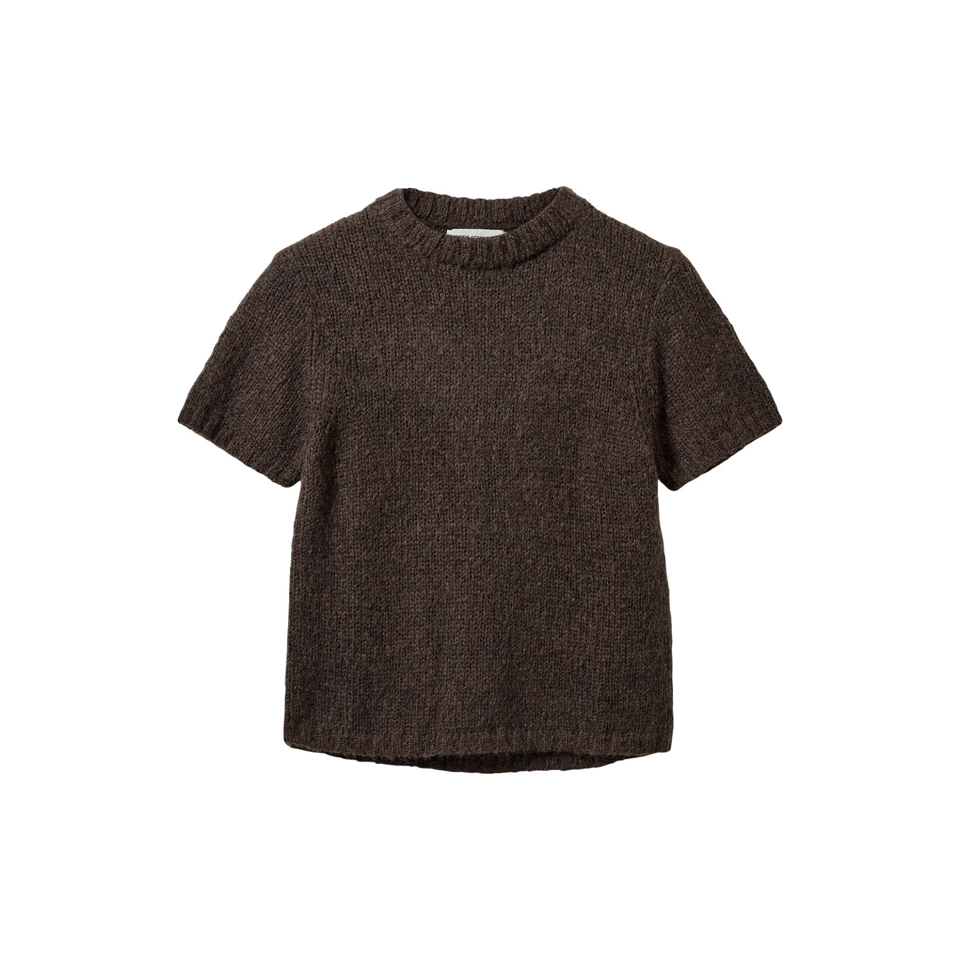 SAGASW SHORT SLEEVE KNIT SWEATER, dark brown