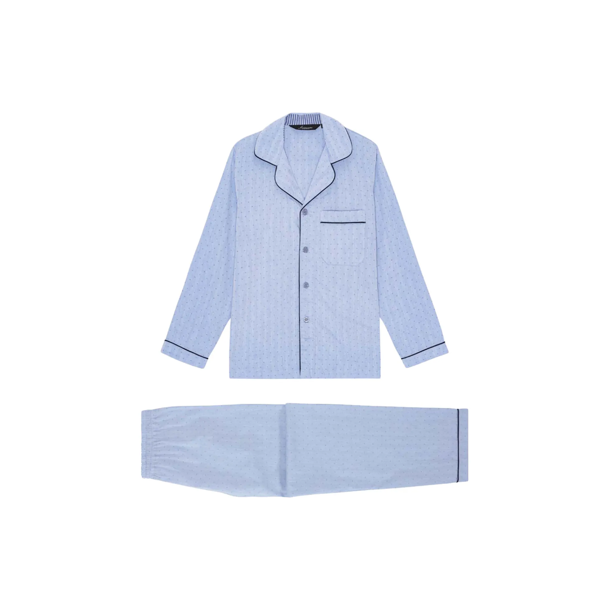 Salzburg Pyjamas, light blue/navy piping