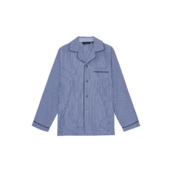 Salzburg Pyjamas, navy/light blue strips/navy piping