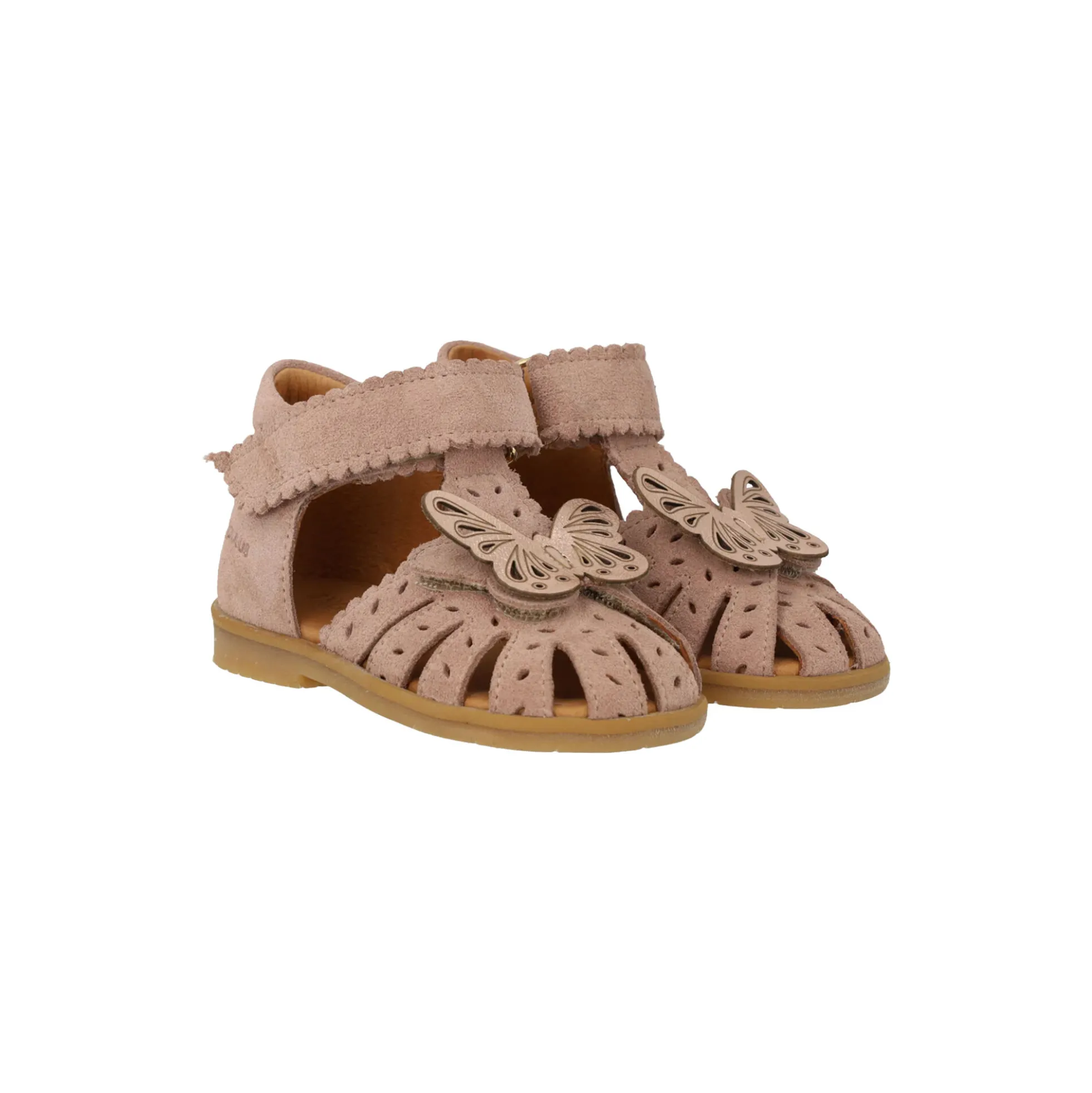 Sandal med sommerfugl og dobbelt velcro, rosebud/rose gold