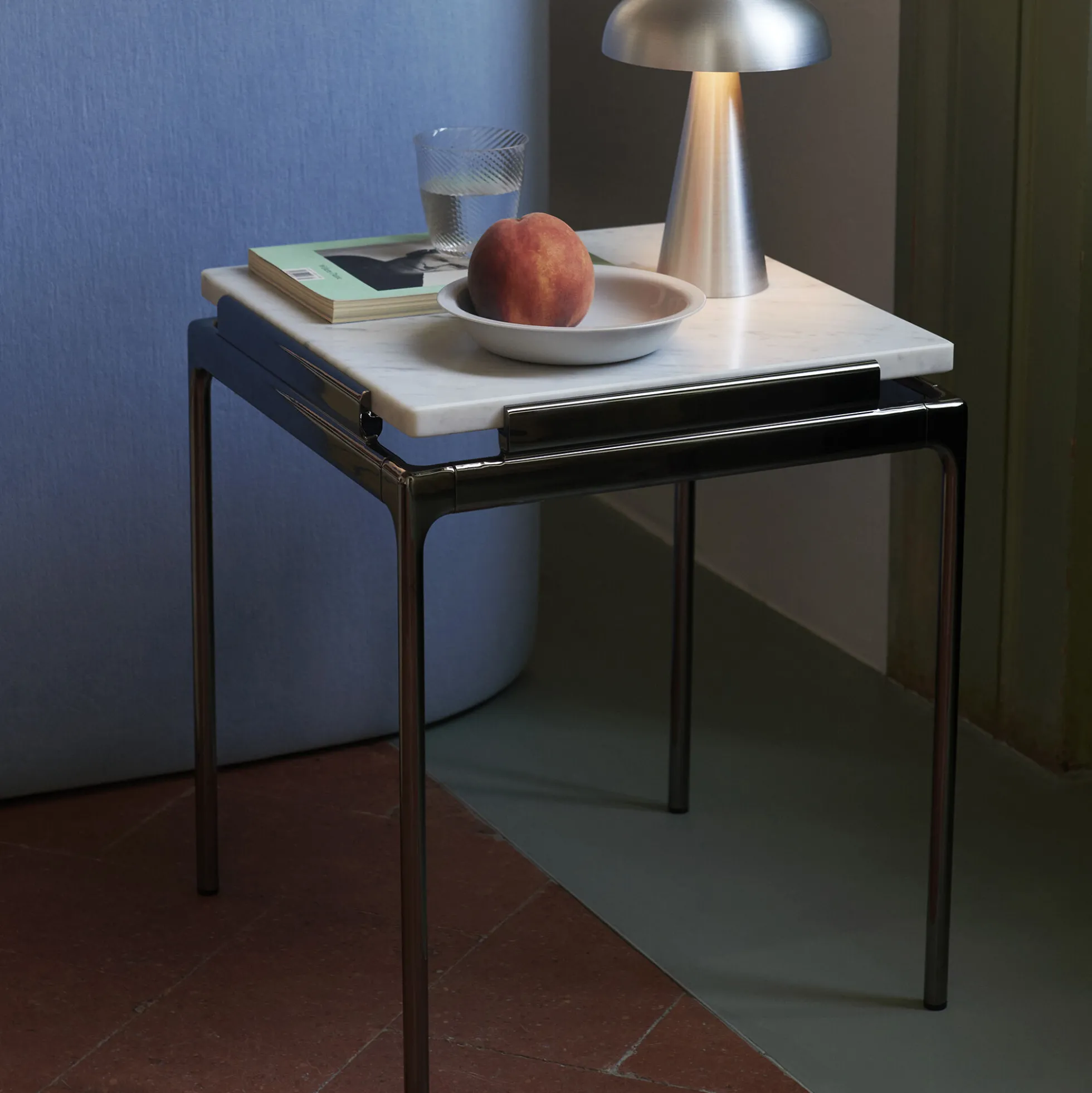Sett LN11 Coffee Table, bianco carrara marble/dark chrome
