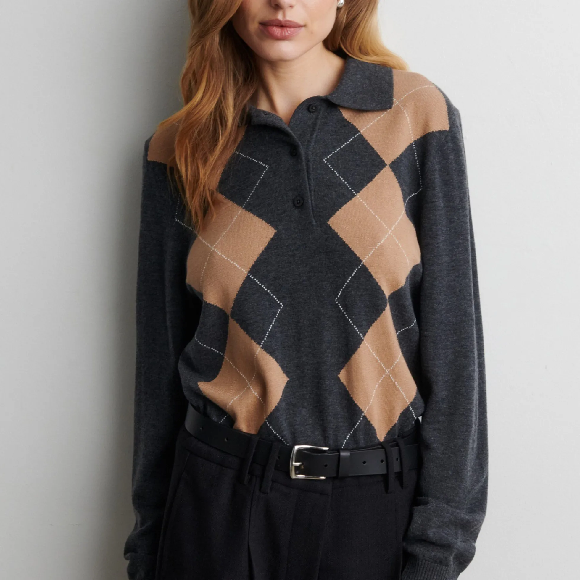 Shailene Knit Polo, dark grey melange