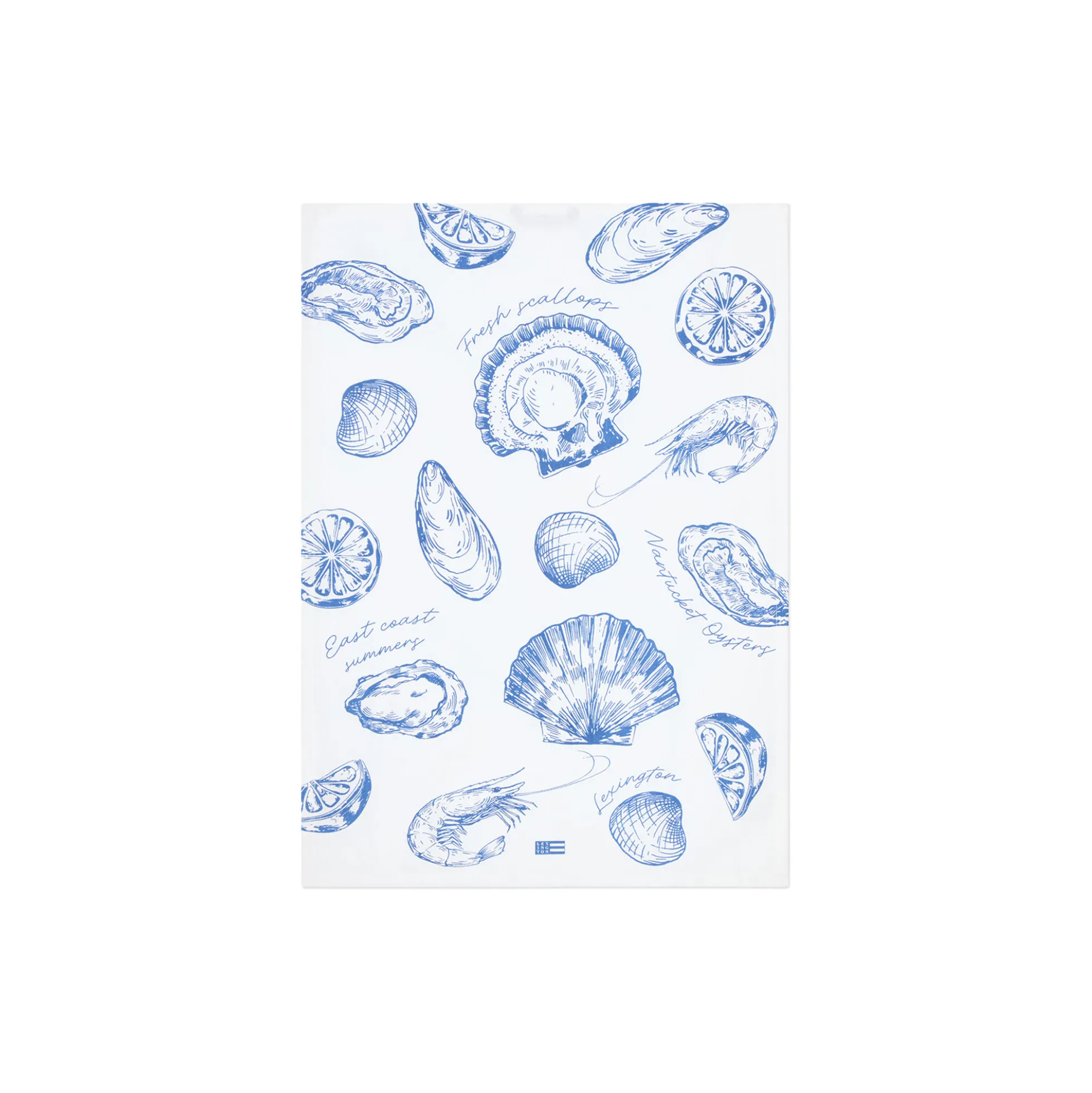 Shell Printed Organic Cotton Kitchen Towel, white/blue