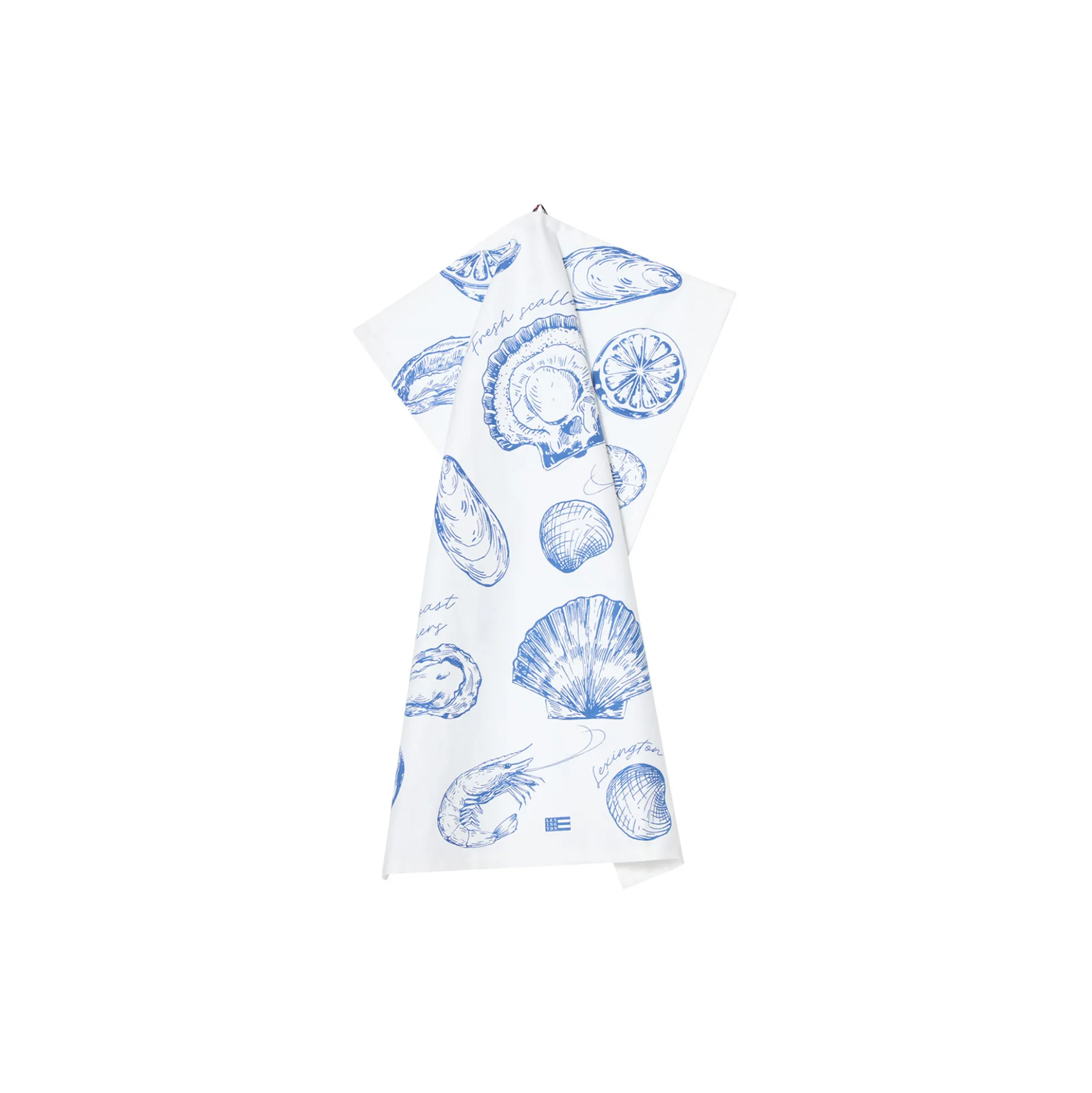 Shell Printed Organic Cotton Kitchen Towel, white/blue