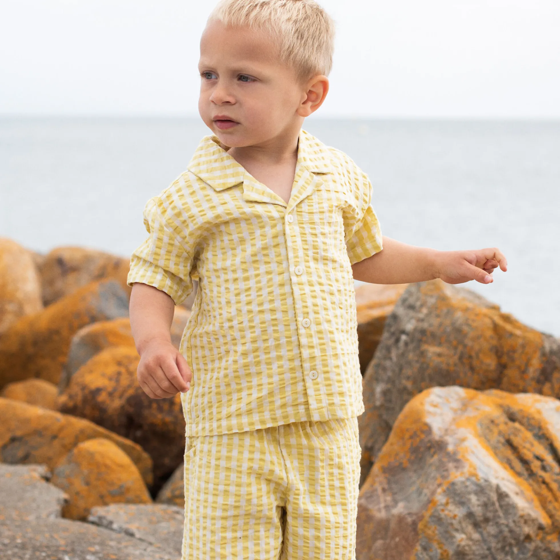 Short Sleeve Shirt, lemon checks