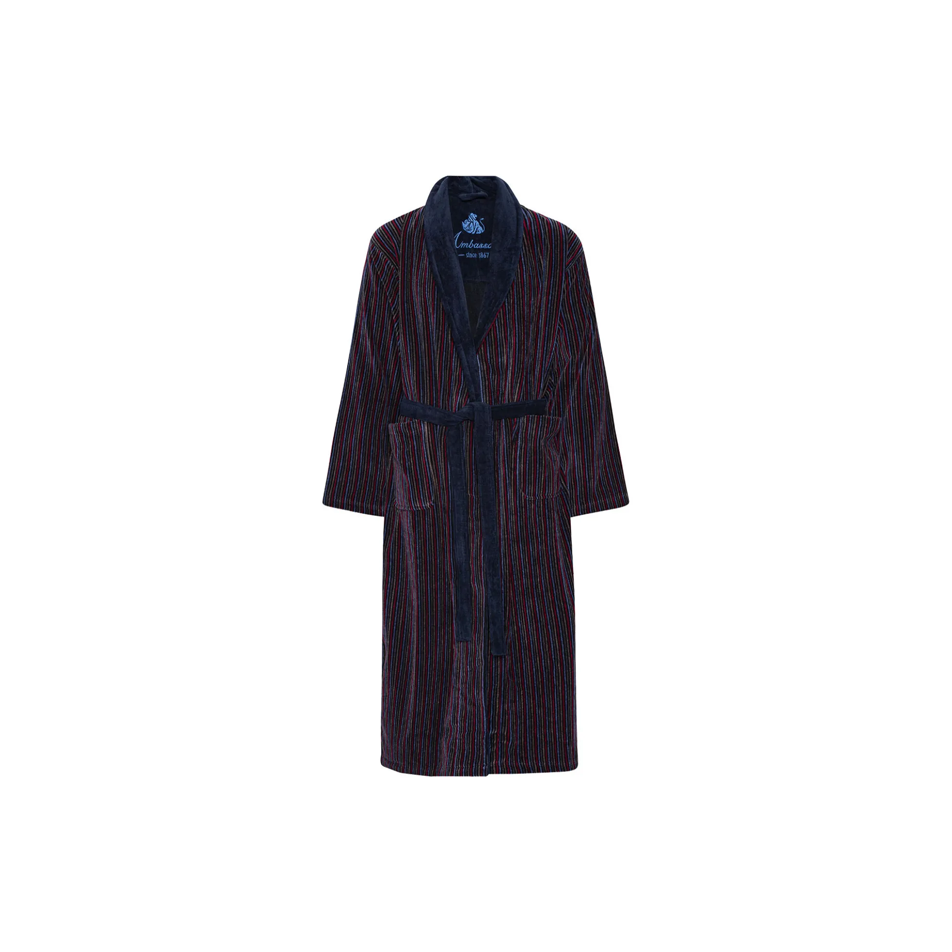 Skagerak Bathrobes, multi strip/solid navy collar