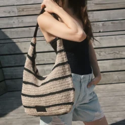 SoleaMBG Bag, Raffia, natural/black mix w/black