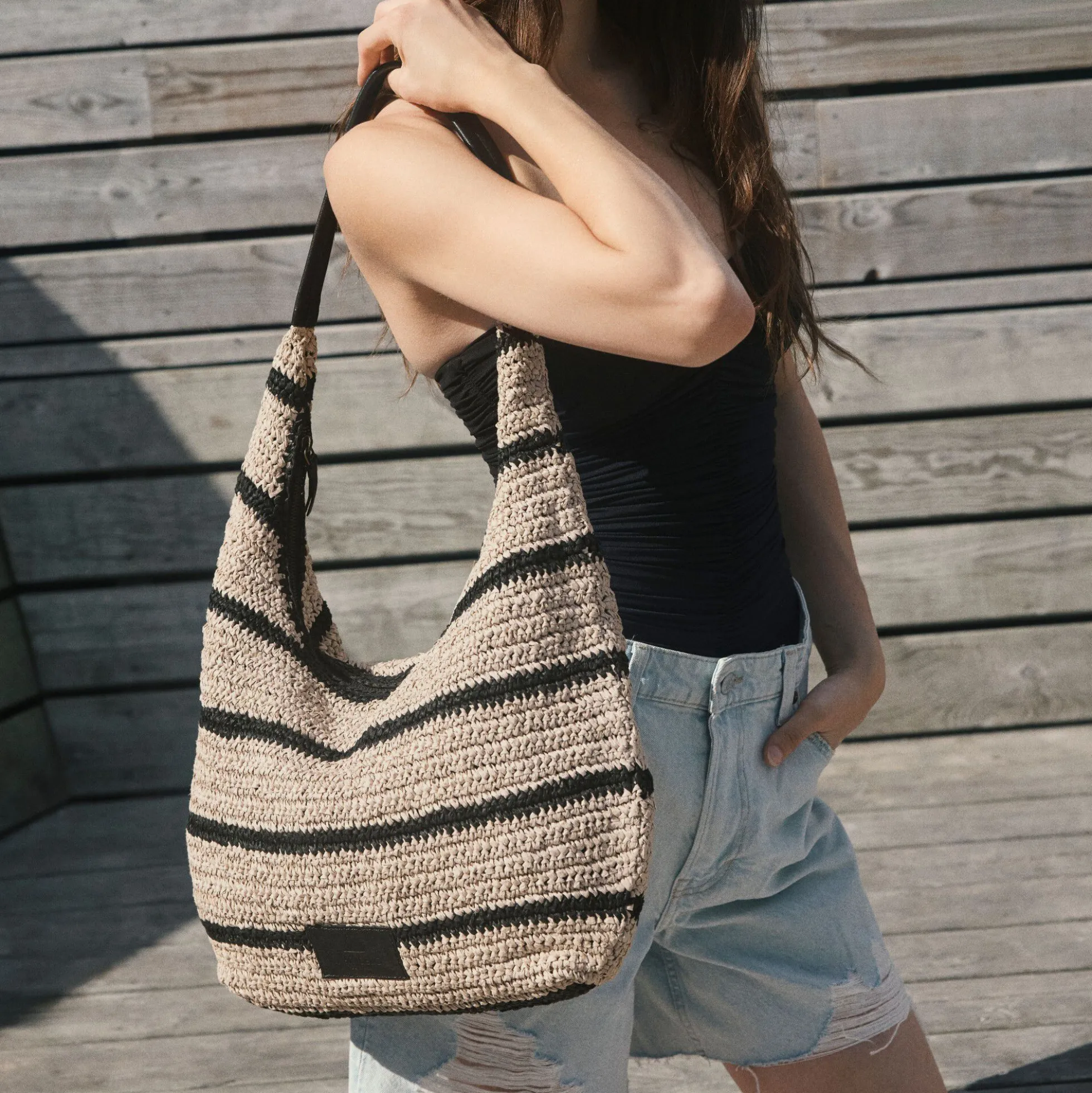 SoleaMBG Bag, Raffia, natural/black mix w/black