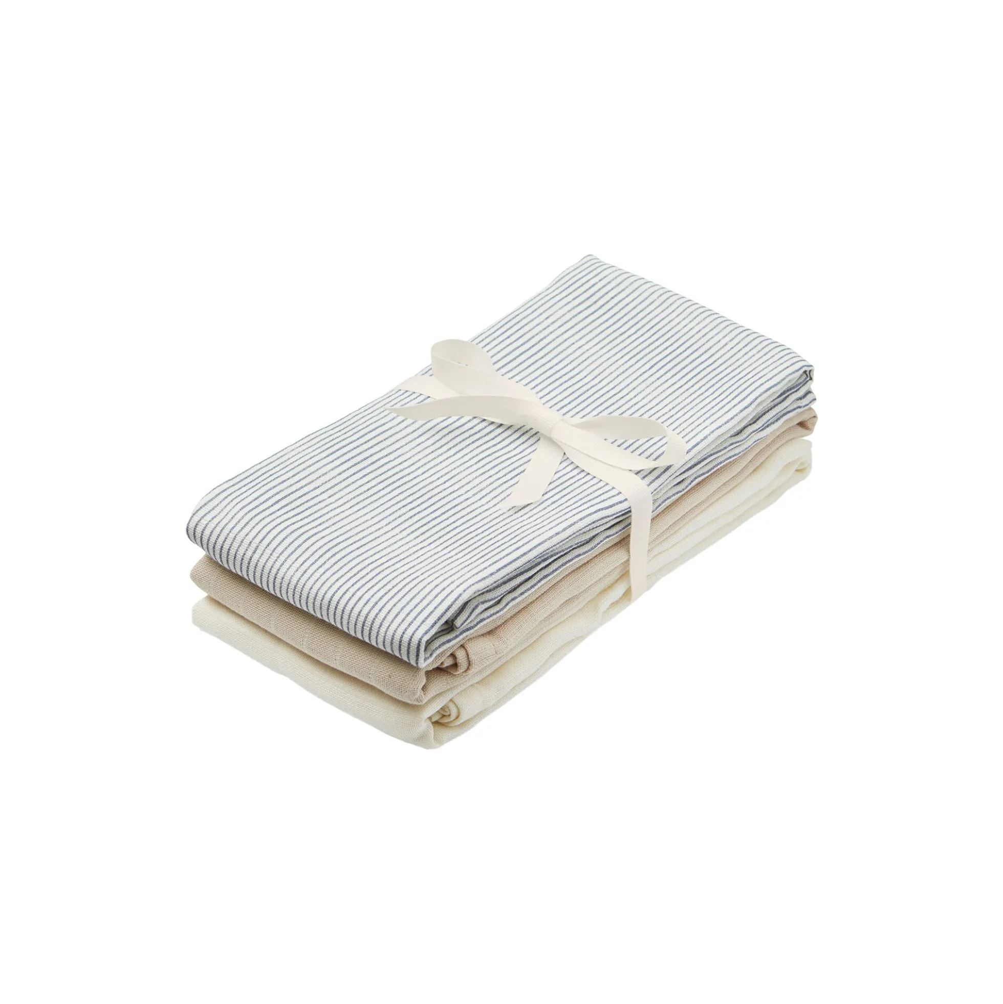 Stofble 3-pak, classic stripes blue/praline/creme white