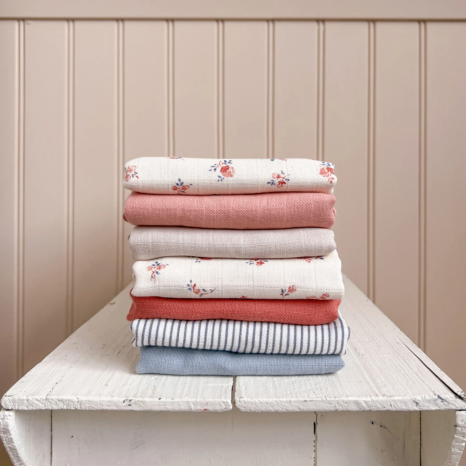 Stofble 3-pak, classic stripes blue/praline/creme white
