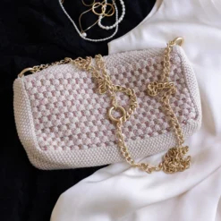 Strikket Clutch Kæde Multi, beige-rose-brown