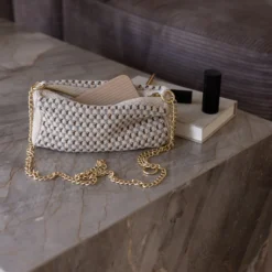 Strikket Clutch Kæde Multi, beige-blue-brown