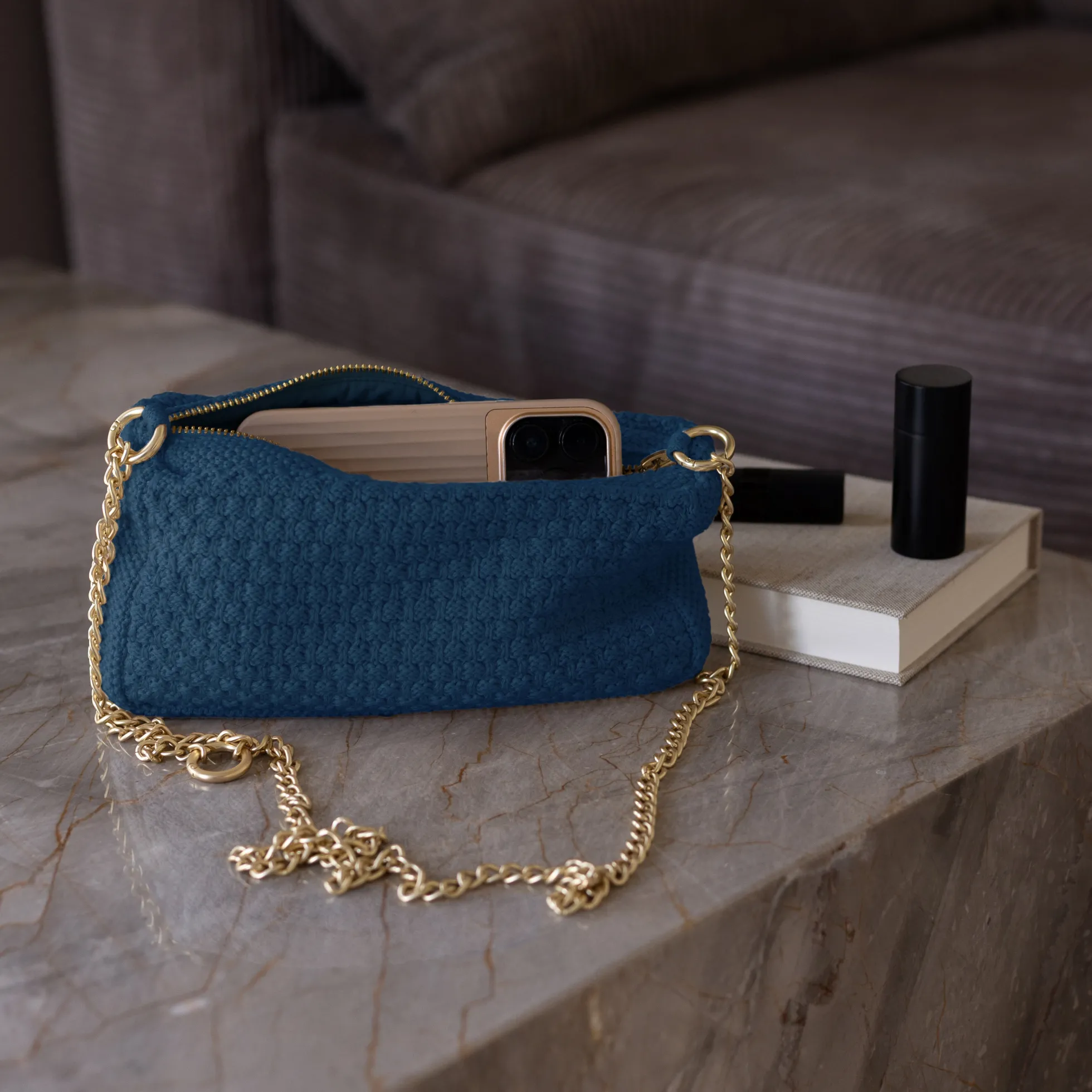 Strikket Clutch Kæde Petra, dark blue melange