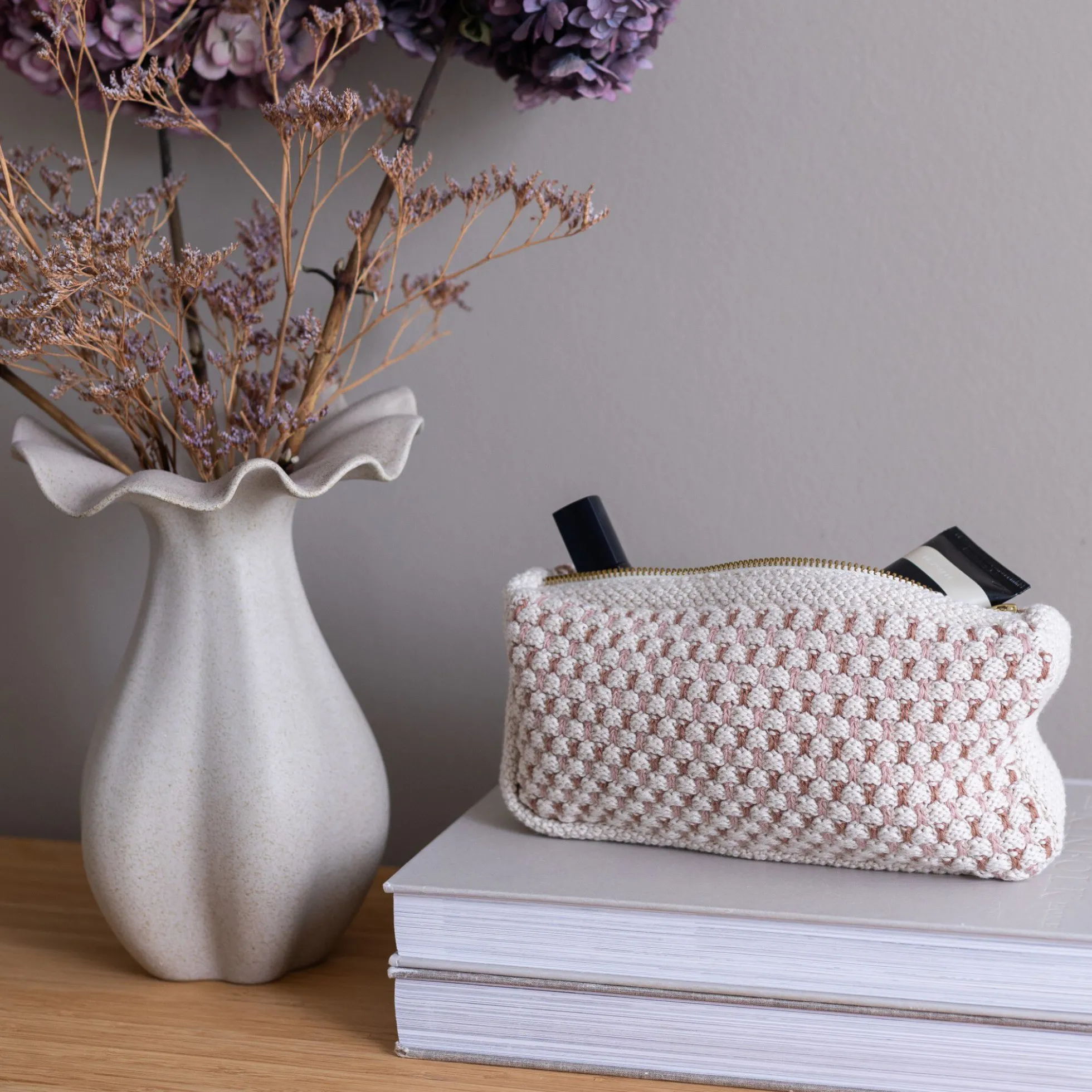 Strikket Clutch Multi, beige-rose-brown