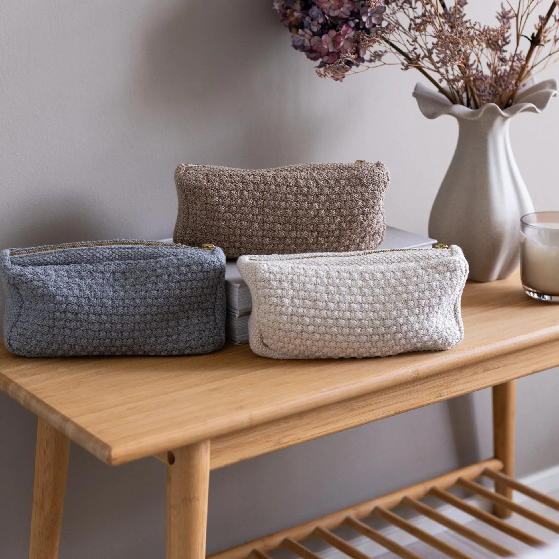 Strikket Clutch Petra, beige melange