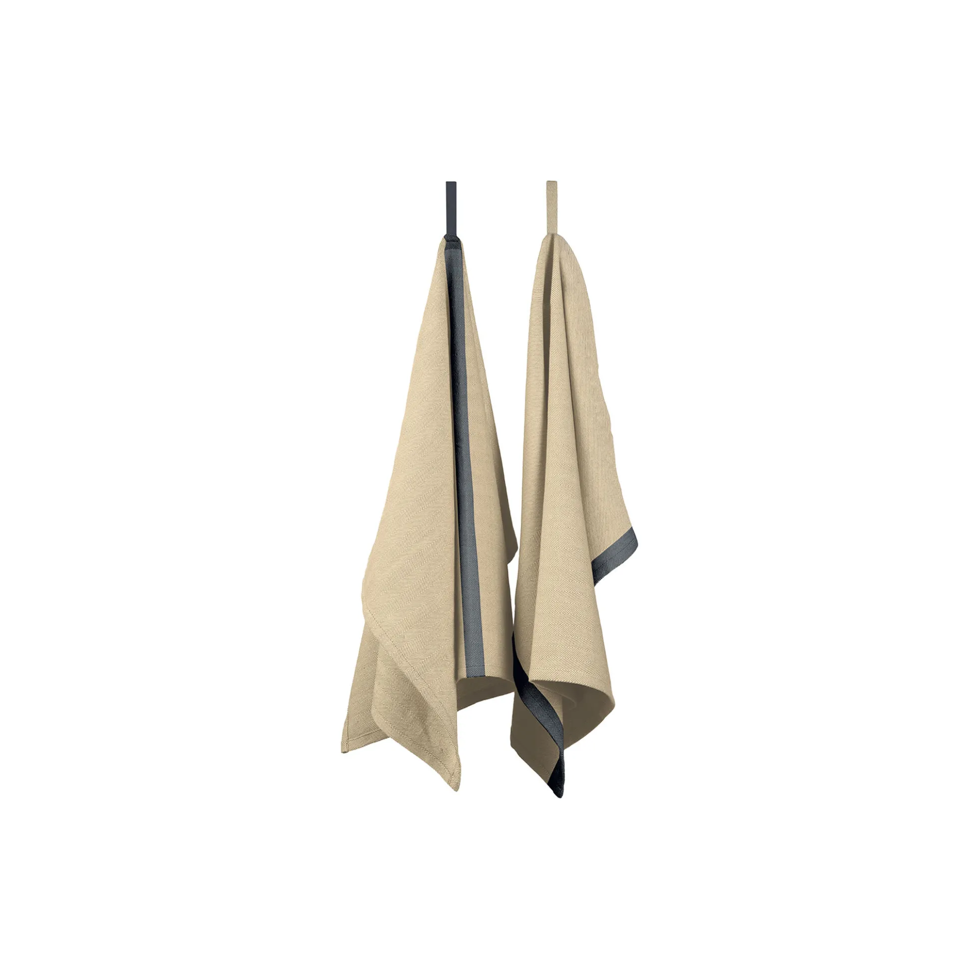 Tea towel herringbone twill 2 stk., taupe/blue