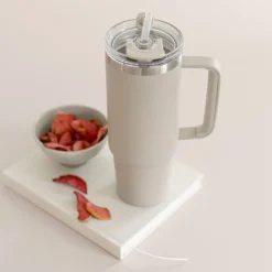 Thermo Cup With Straw, cream beige