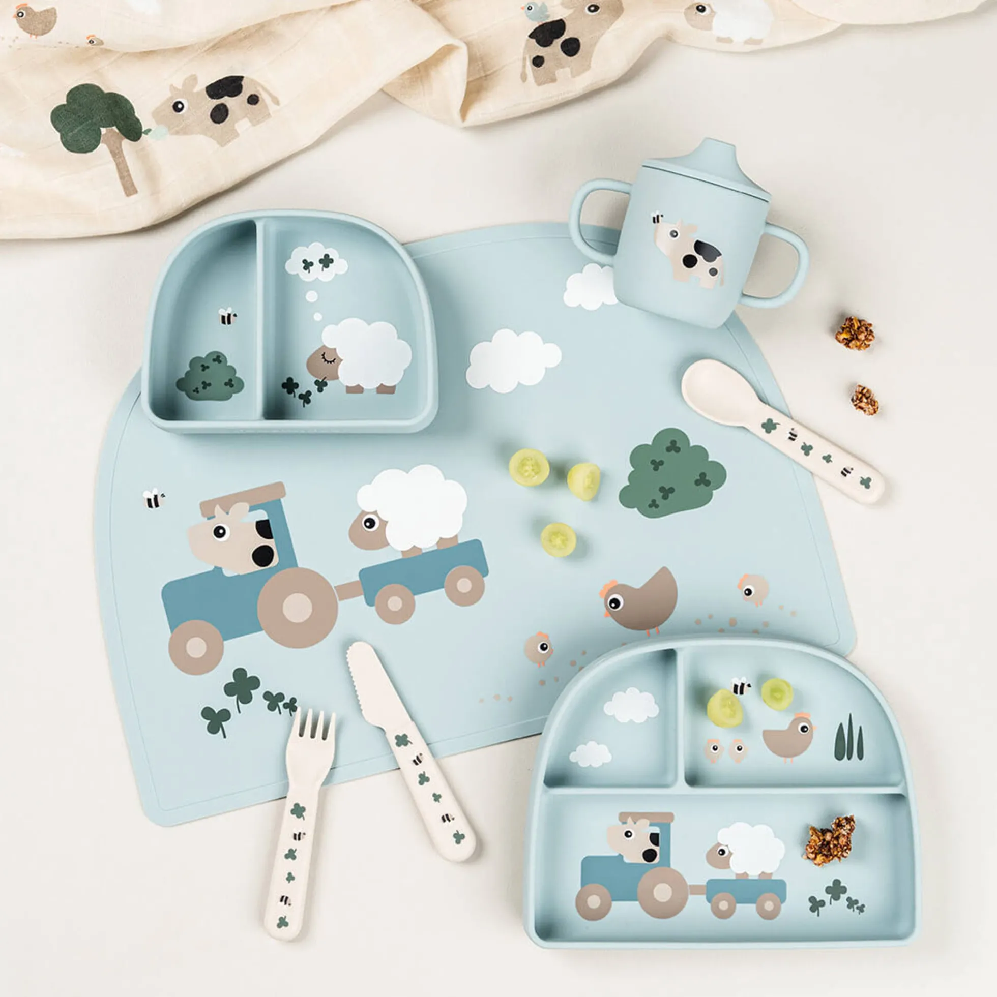 Tiny farm stick&stay inddelt tallerken, blue