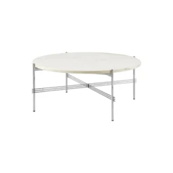 TS Coffee Table Ø80, neutral white travertine/steel