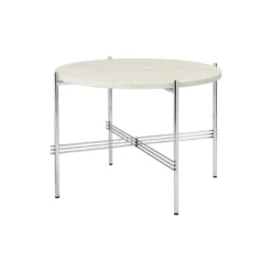 TS Coffee Table Ø55, neutral white travertine/steel