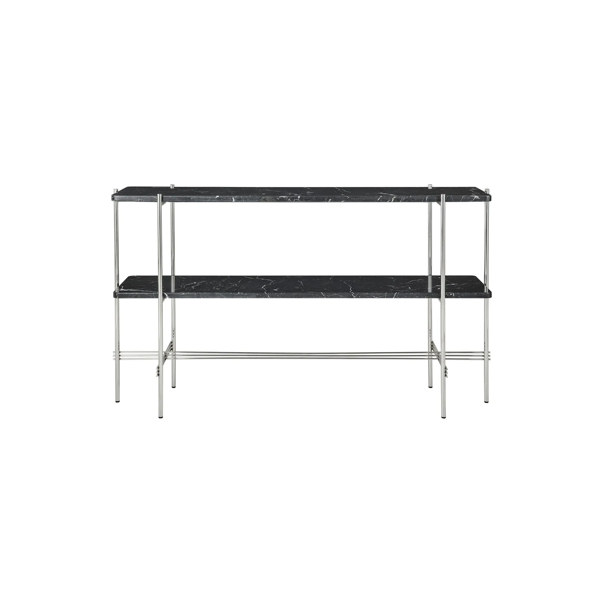 TS Console with 2 Racks, black marquina marble/steel