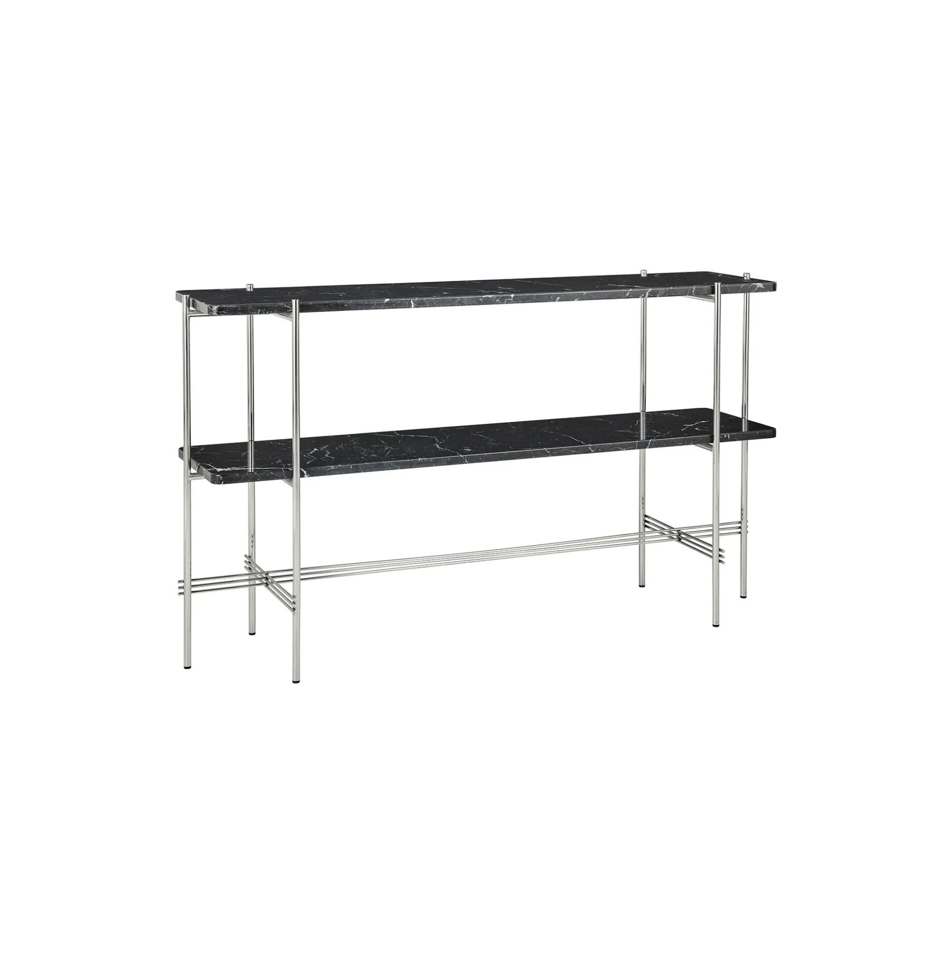 TS Console with 2 Racks, black marquina marble/steel