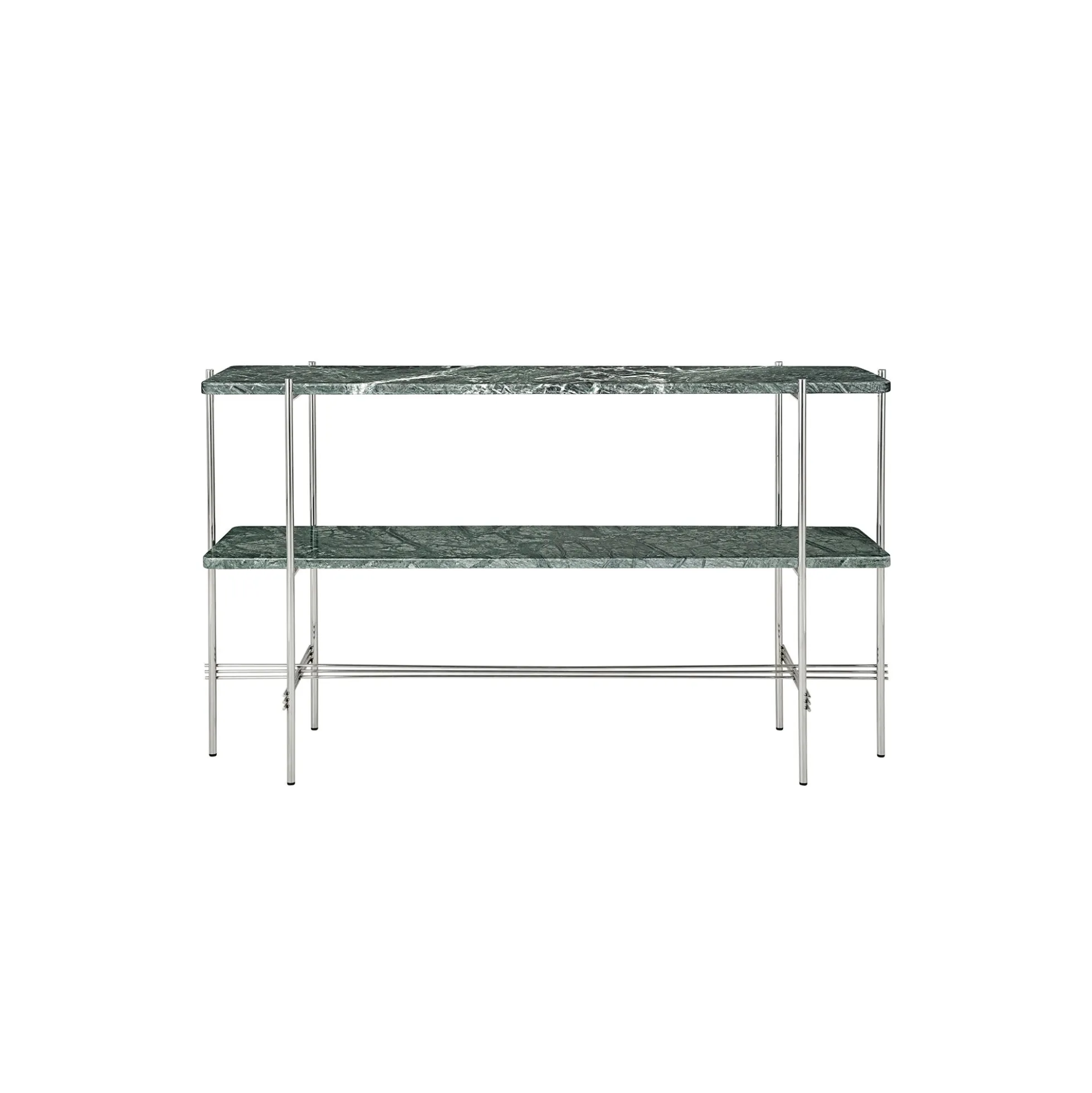 TS Console with 2 Racks, green guatemala marble/steel