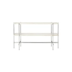 TS Console with 2 Racks, neutral white travertine/steel