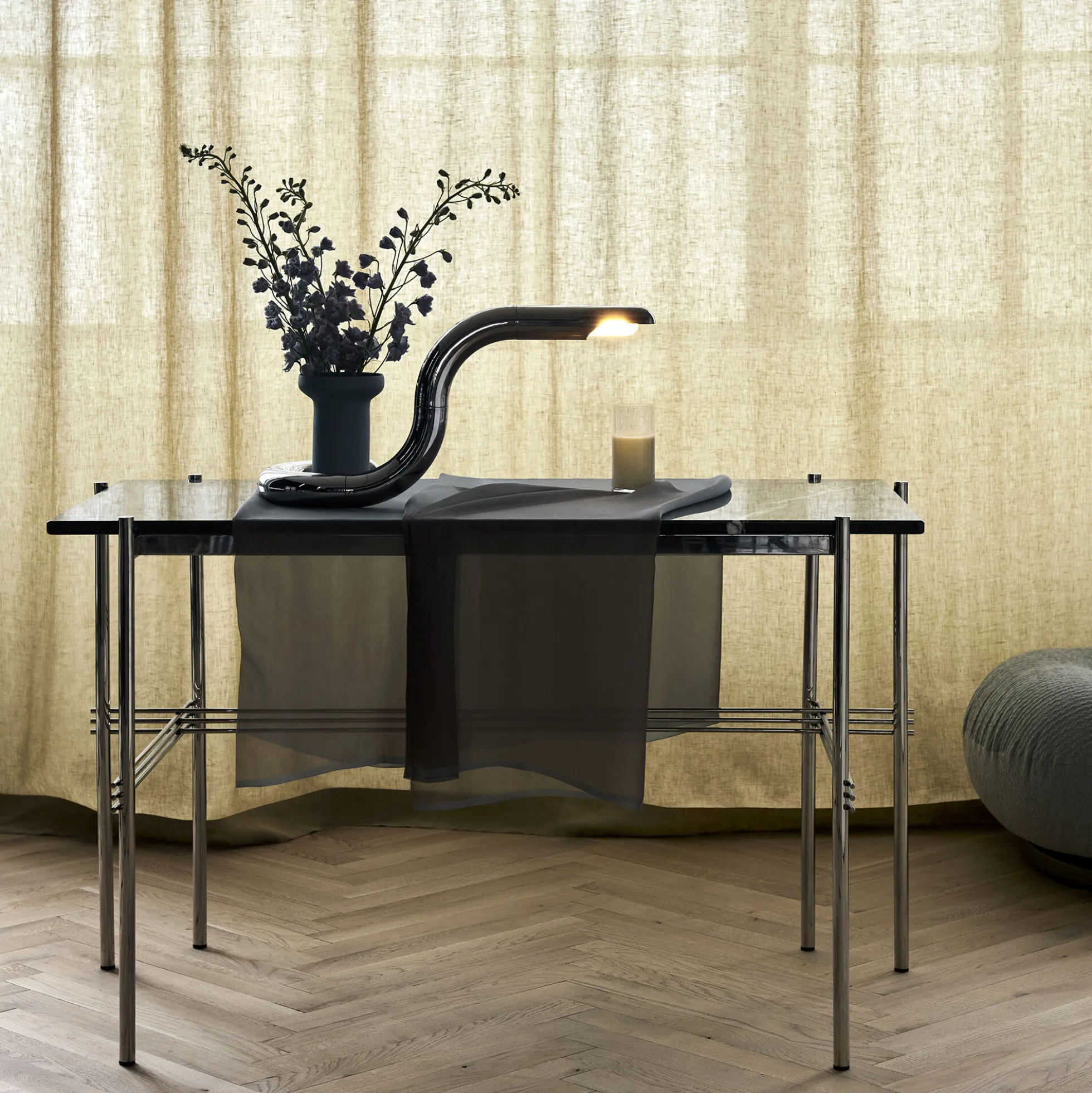 TS Desk, black marquina marble/steel