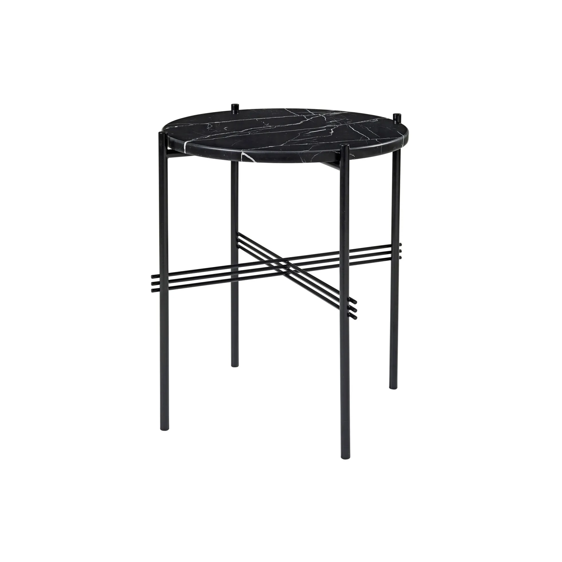 TS Side Table Round, black marquina marble/black